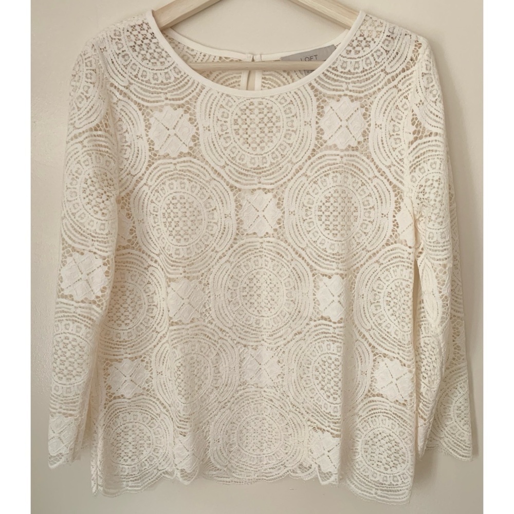LOFT • XS • Long Sleeve Ivory Lace Blouse